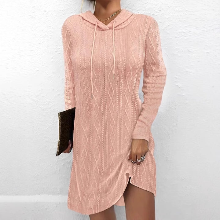 Damen Kapuzenpullover Kleid mit strukturiertem Strickmuster Drune