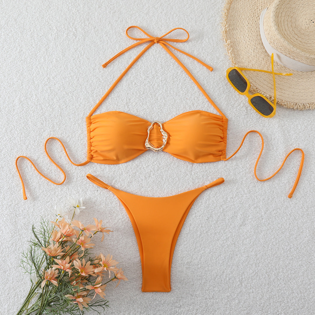 Damen Modischer Triangel-Bikini mit verspieltem Schmuckelement Drune