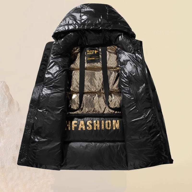 Unisex Glänzender Steppparka mit metallic‑Innenfutter und Tragegurten Drune