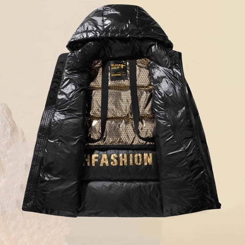 Unisex Glänzender Steppparka mit metallic‑Innenfutter und Tragegurten Drune