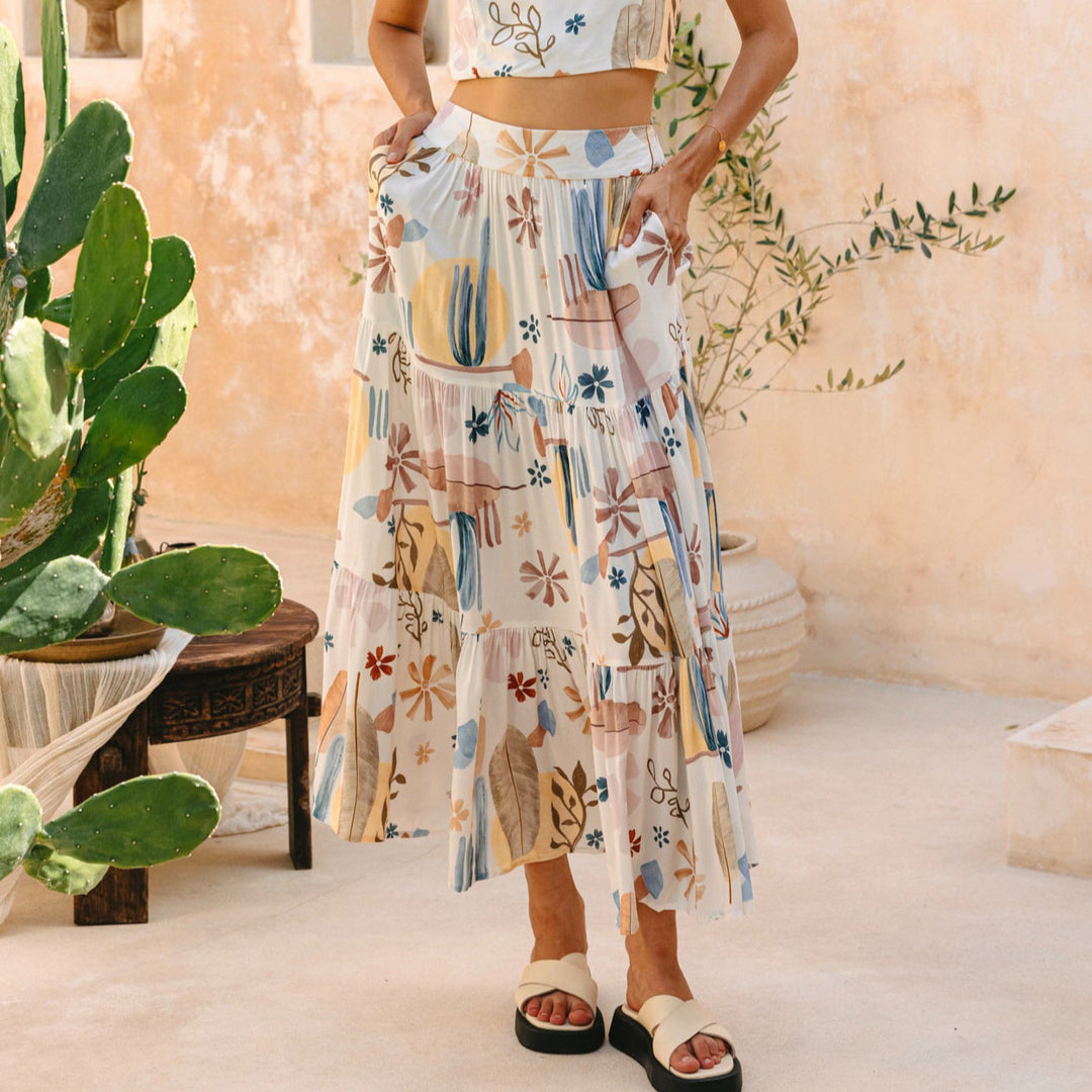 Damen Maxirock mit fließendem Schnitt und floralem Design Drune