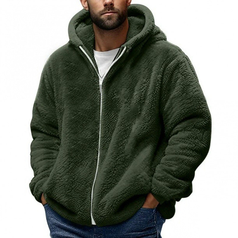 Herren Kuschelige Teddy-Fleece-Kapuzenjacke mit Reißverschluss und Oversize-Passform Drune