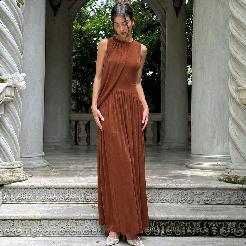 Damen Langes Kleid mit asymmetrischem Schnitt und raffiniertem Drapierungselement Drune