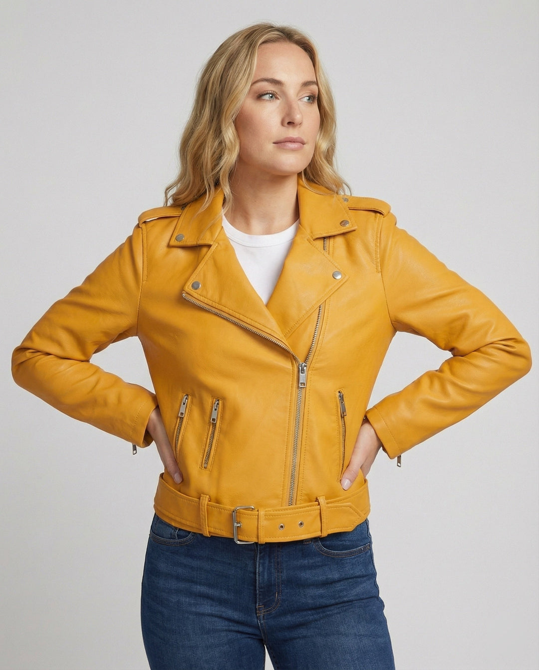 Damen Kunstleder Bikerjacke tailliert geschnitten