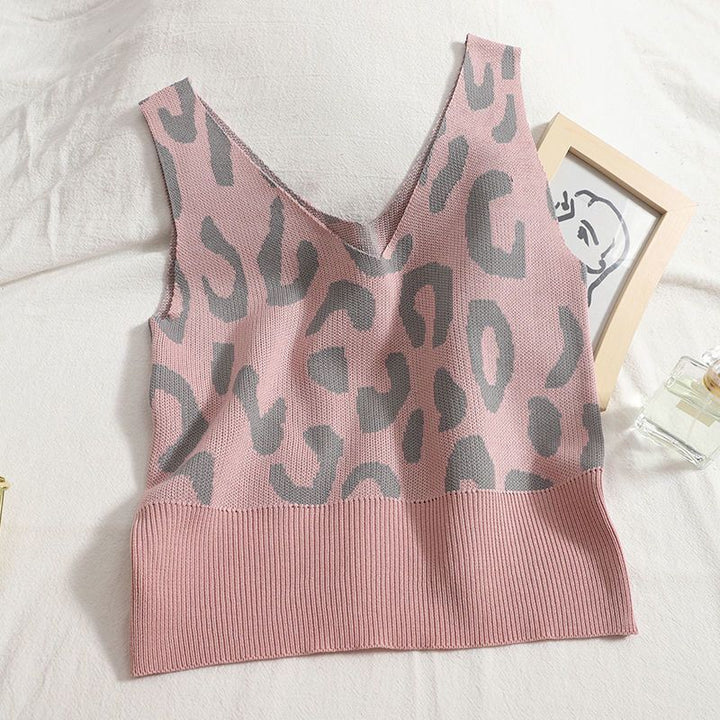 Damen gemütliches Strick-Loungewear-Set mit Leopardenmuster Drune