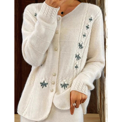 Damen nan Strickcardigan mit floraler Reliefstickerei und Zopfmuster Drune