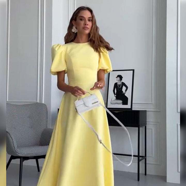 Damen Midikleid mit taillierter A-Linie und voluminösen Puffärmeln Drune