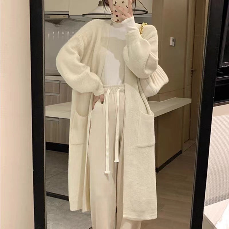 Damen Langer Strickcardigan mit praktischen Taschen und eleganter Silhouette Drune