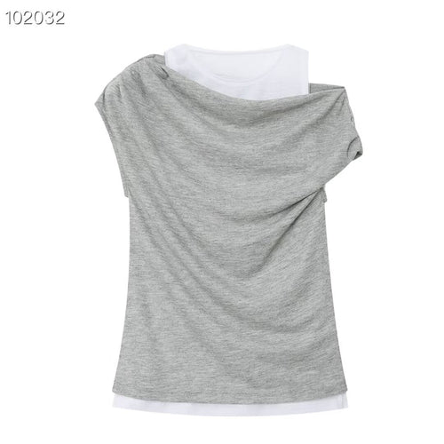 Damen lässiges Overlay T-Shirt mit asymmetrischem Schnitt und eleganten Falten Drune