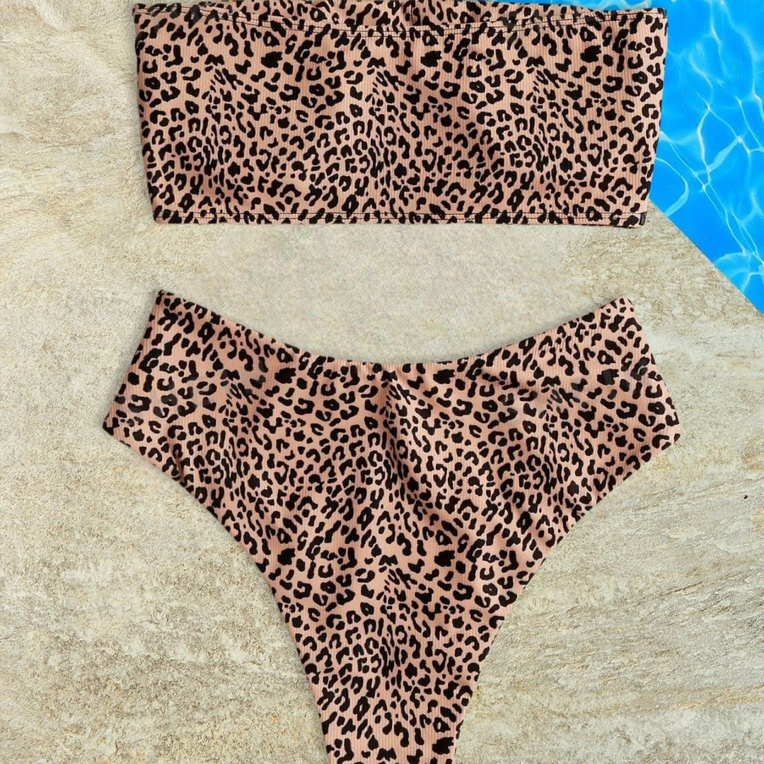 Damen Bandeau-Bikini-Set mit elegantem Leopardenmuster Drune