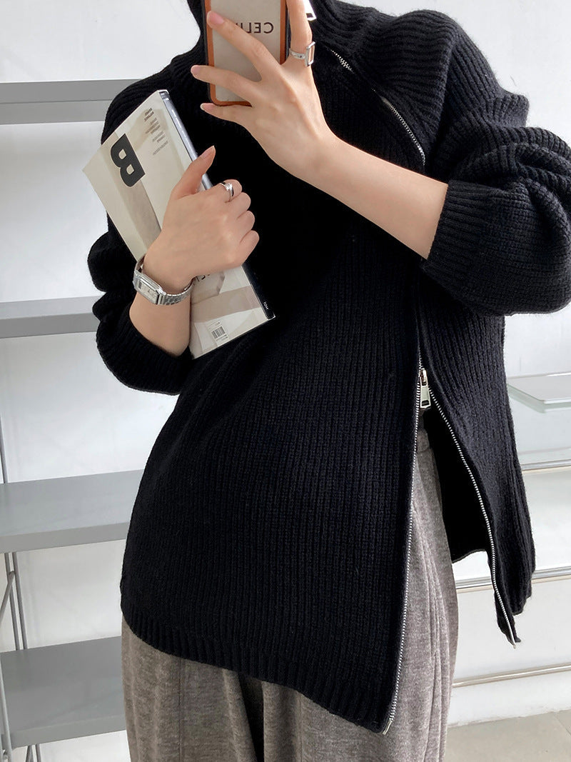 Drune Rollkragenpullover mit Seitenschlitz einfarbig gestrickt