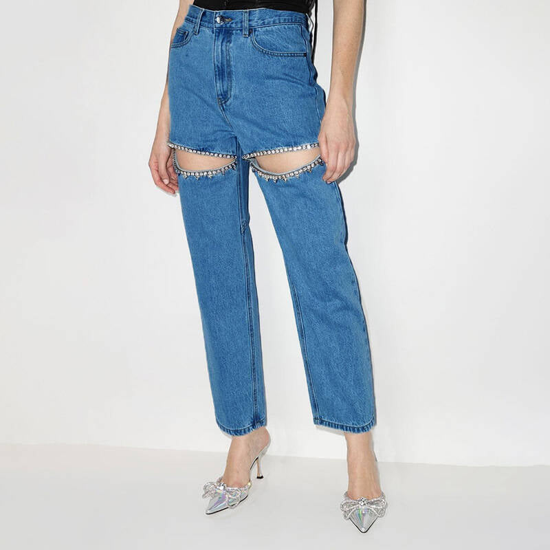 Damen Jeans mit ausgefallenem Cut-Out-Design und glitzernden Verzierungen Drune