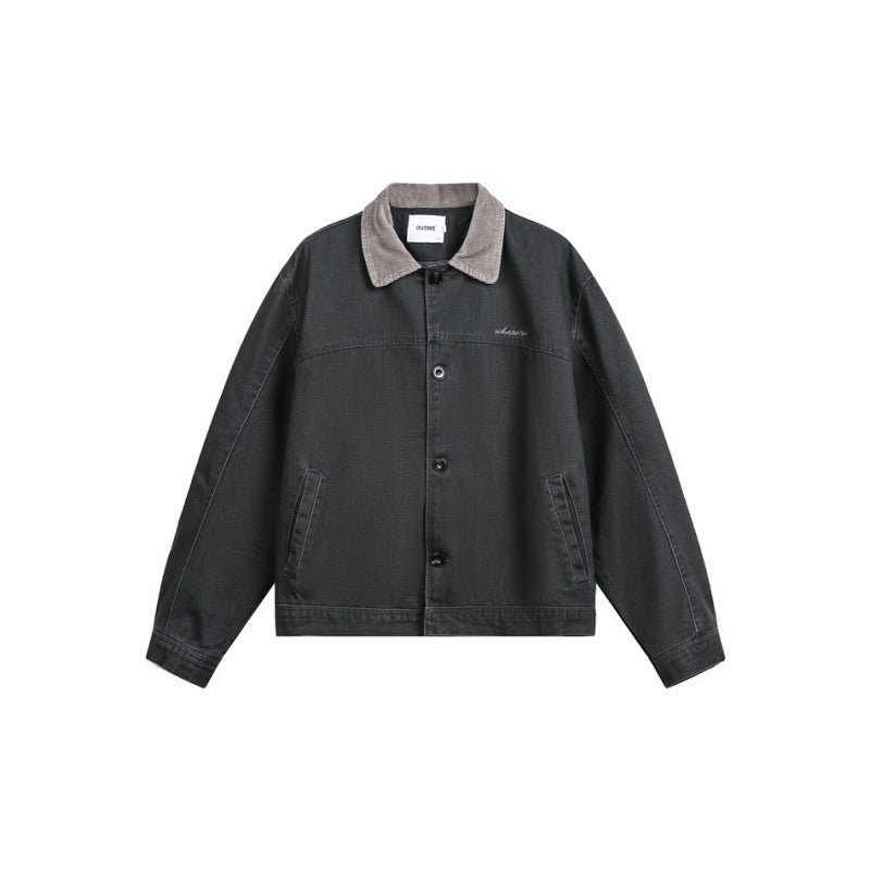 Herren Boxy-Canvas-Jacke mit Cordkragen und verdeckter Knopfleiste Drune