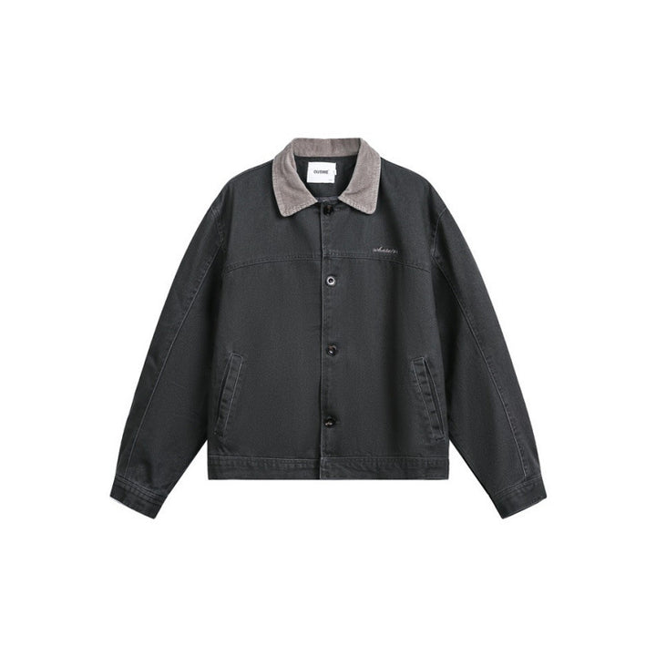 Herren Boxy-Canvas-Jacke mit Cordkragen und verdeckter Knopfleiste Drune