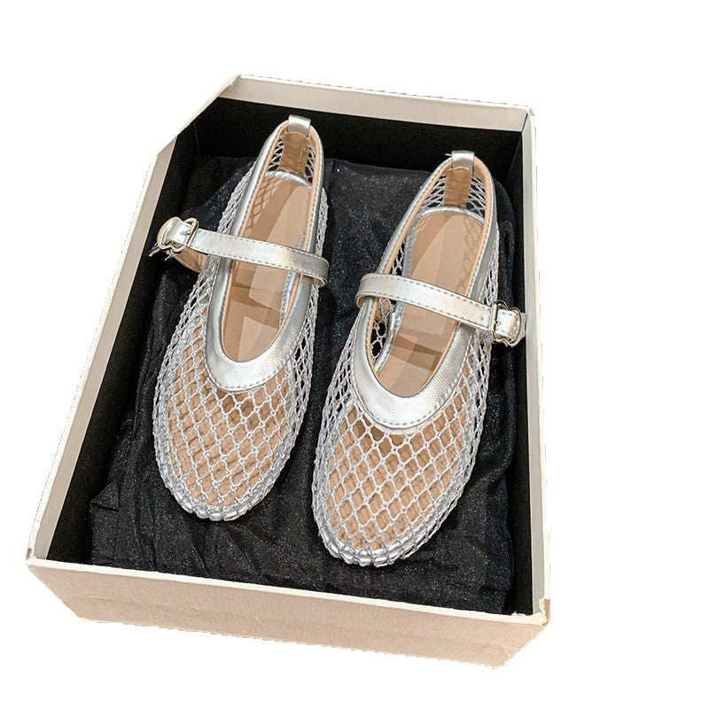 Damen Ballerinas aus Netzgewebe mit Riemen Drune