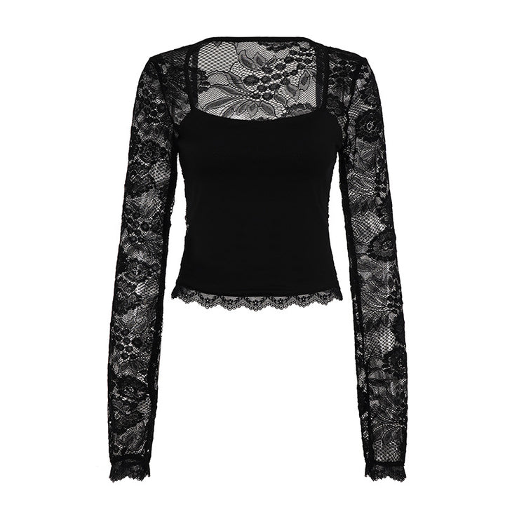 Damen kurzärmeliges Oberteil mit eleganten Spitzenärmeln und raffiniertem Design Drune
