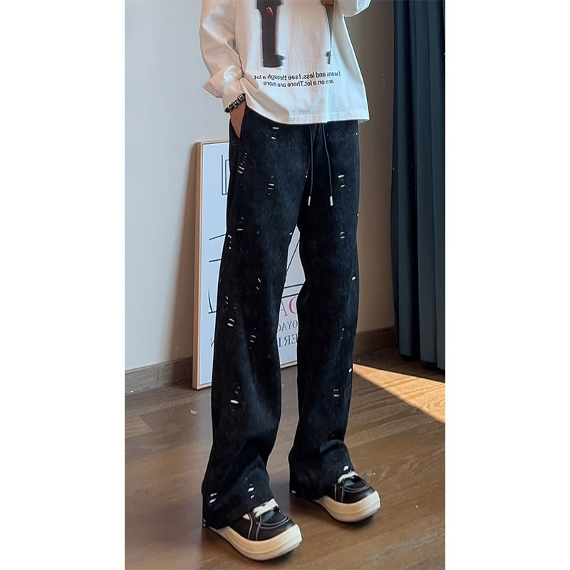 Herren Oversized Cordhose mit Distressed‑Details, weitem Bein und Tunnelzug Drune