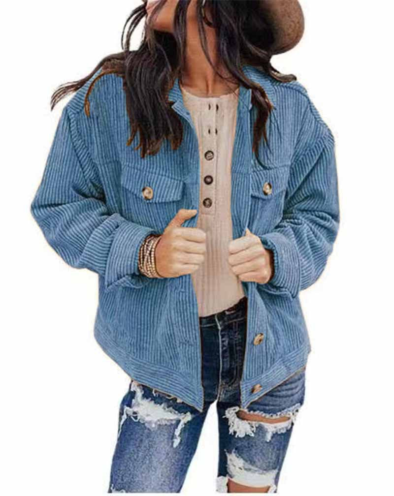 Damen lässige Kordjacke im Oversized-Schnitt mit Knopfdetails Drune