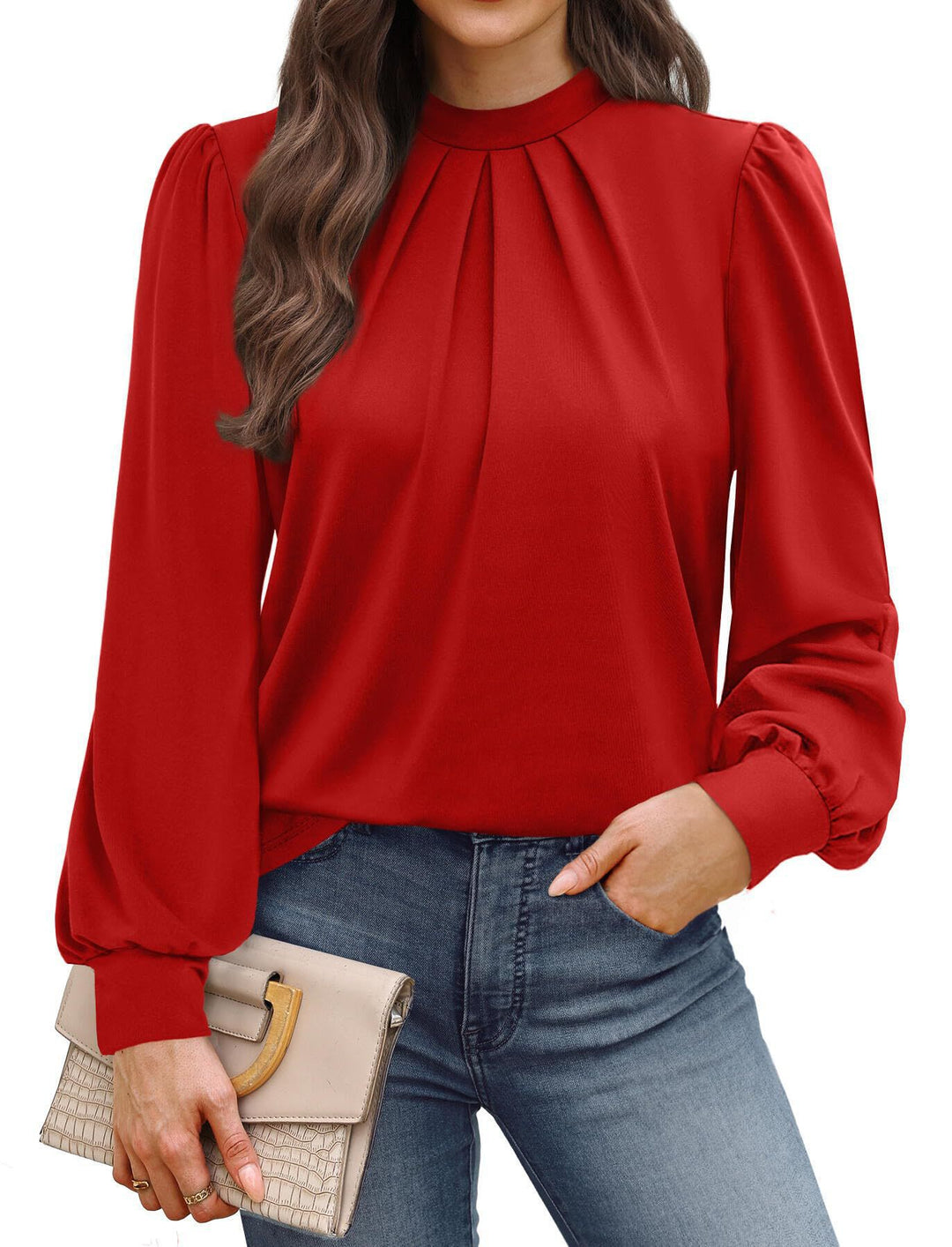 Damen elegante Bluse mit Puffärmeln Drune