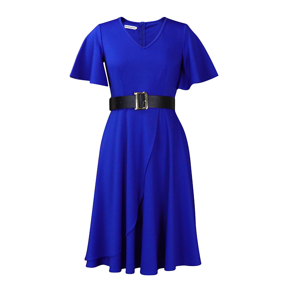 Damen Wickelkleid mit weitem Rock und elegantem Taillengürtel Drune