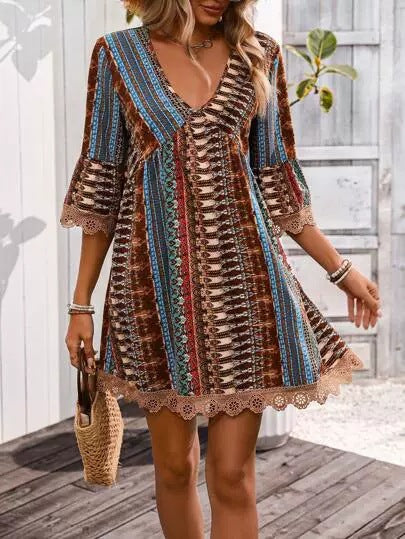 Damen Boho-inspiriertes Sommerkleid mit Spitzenbesatz Drune