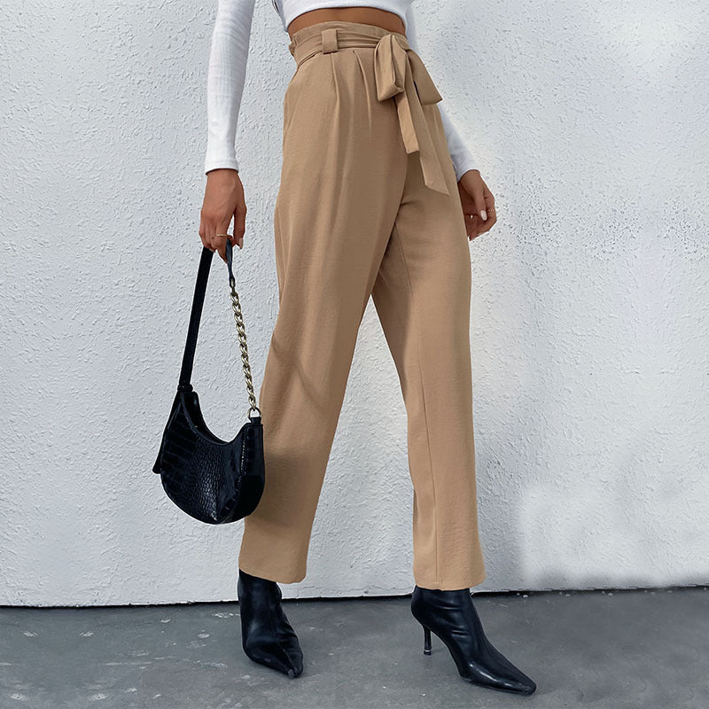 Damen Hochtaillierte Hosen mit Bindegürtel Drune
