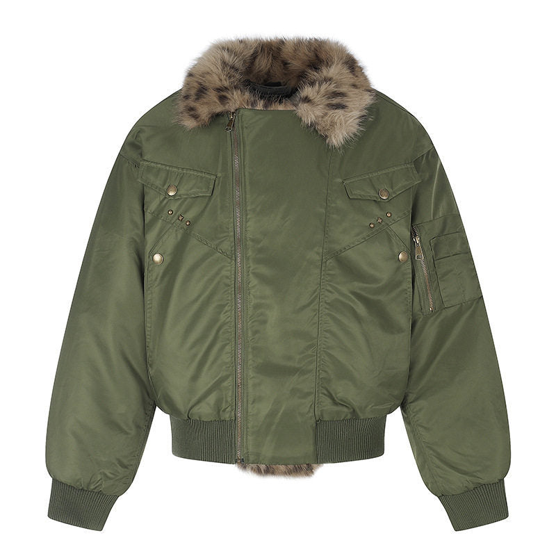 Damen wattierte Bomberjacke mit Kunstpelzkragen und Utility‑Details Drune