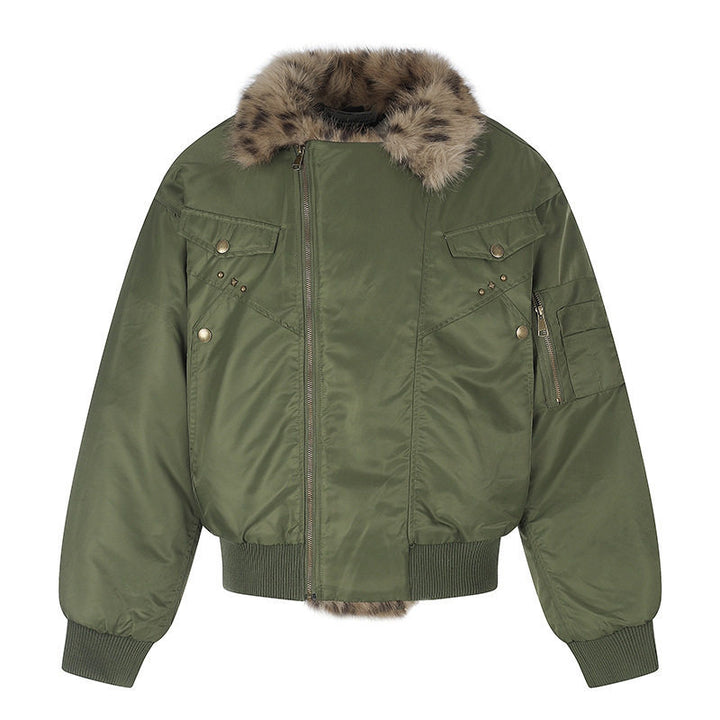 Damen wattierte Bomberjacke mit Kunstpelzkragen und Utility‑Details Drune