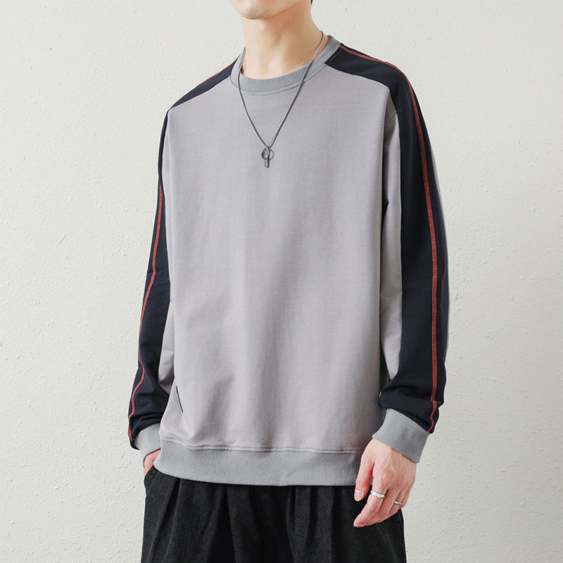 Herren Oversize-Sweatshirt mit kontrastierenden Ärmeln, Flachnaht-Details und Rippbündchen Drune