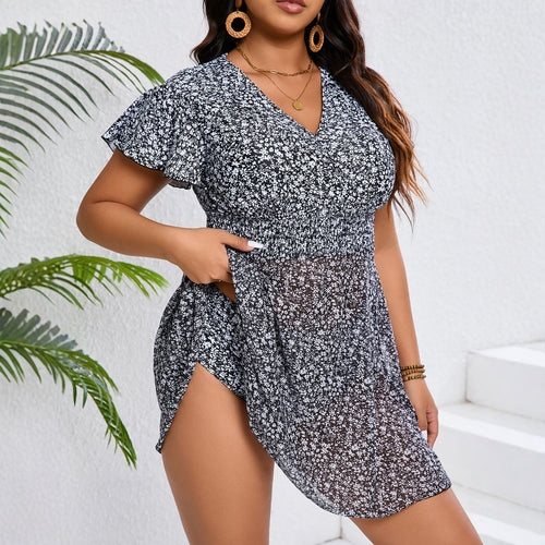 Damen Strandkleid mit floralem Design und Raffung Drune