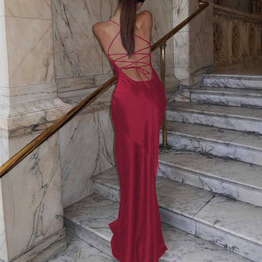 Damen Figurbetontes Maxikleid mit raffiniertem Cross-Back Design Drune