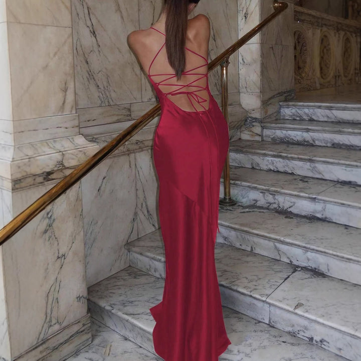 Damen Figurbetontes Maxikleid mit raffiniertem Cross-Back Design Drune