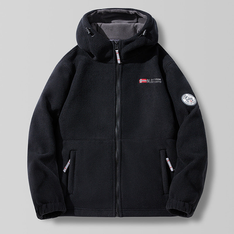 Unisex  Kapuzen-Fleecejacke mit hochgeschlossenem Haubenkragen, durchgehendem Reißverschluss und seitlichen Einschubtaschen Drune