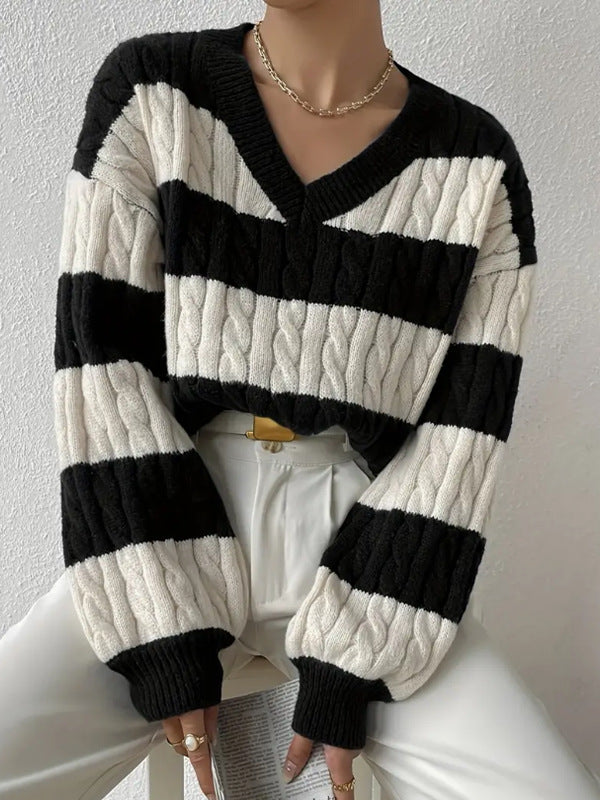 Drune | Gestreifter Pullover mit V-Ausschnitt Herbst/Winter