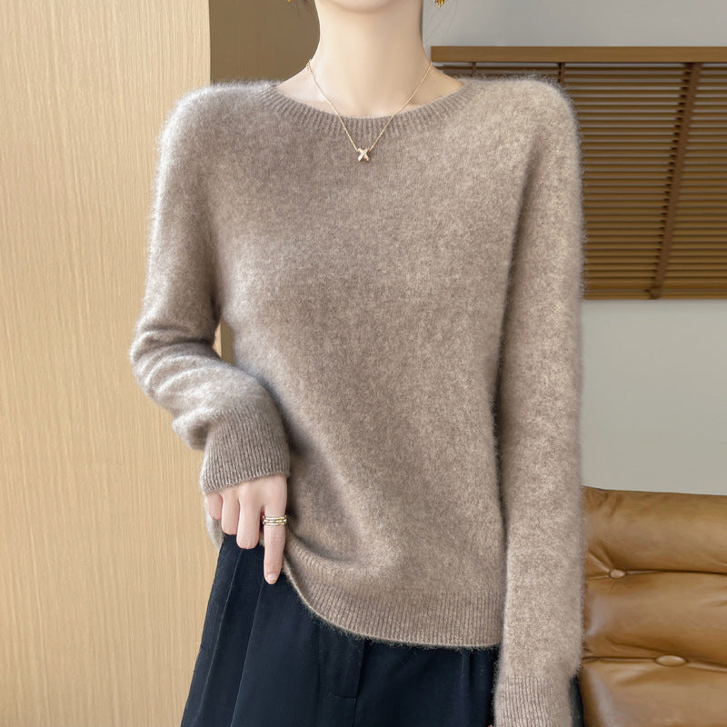 Damen Weicher Mohair‑Optik Rundhals‑Pullover mit feinem Rippsaum und leichter Oversize‑Passform Drune