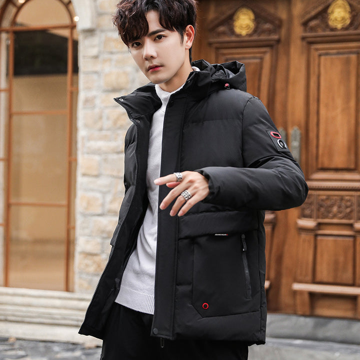 Herren wattierter Parka mit Kapuze, hohem Stehkragen und Utility‑Taschen Drune