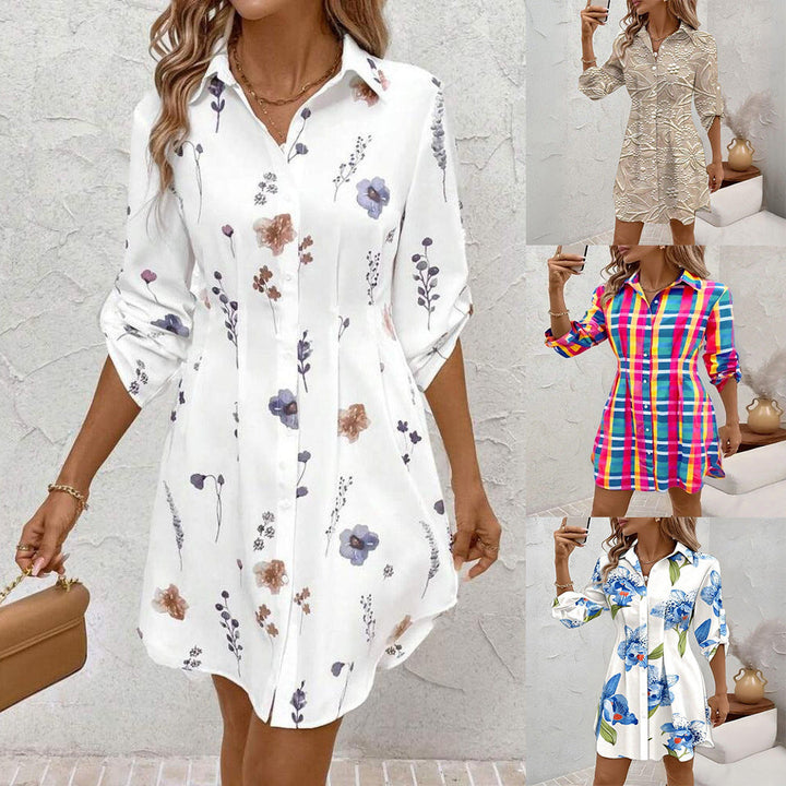 Damen Hemdblusenkleid mit floralen Akzenten und komfortablem Schnitt Drune