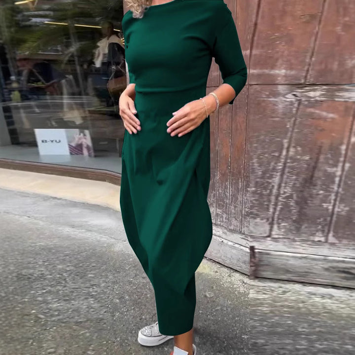 Frauen Einfach Midi Kleid mit Bootsausschnitt, Taillierte Passform und Tulpenrock-Detail Drune