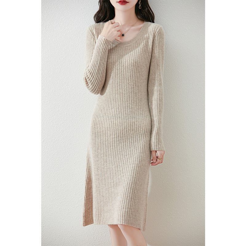 Damen Strickkleid mit feiner Rippstruktur und tailliertem Schnitt Drune