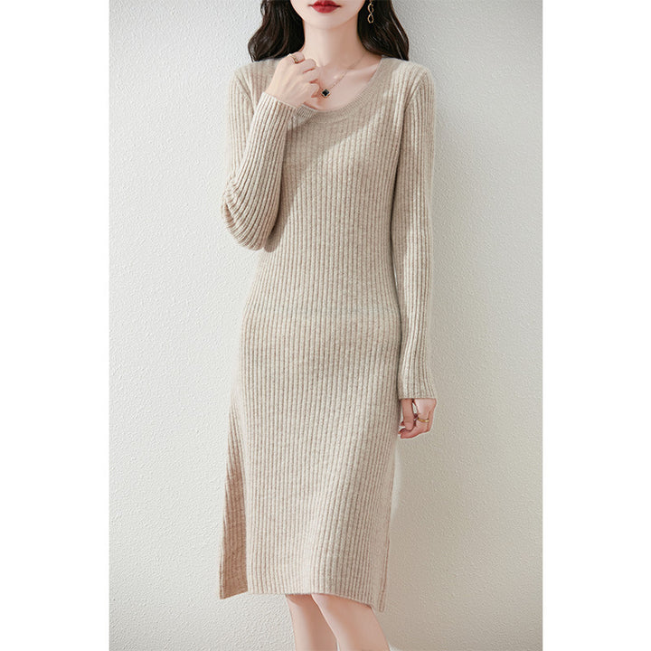 Damen Strickkleid mit feiner Rippstruktur und tailliertem Schnitt Drune