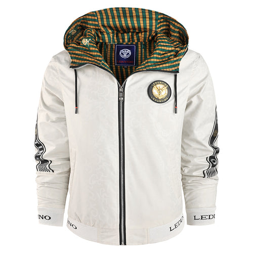Herren nan leichte Kapuzenjacke mit gestreiftem Innenfutter, Logo-Ärmelprint und elastischem Saum Drune