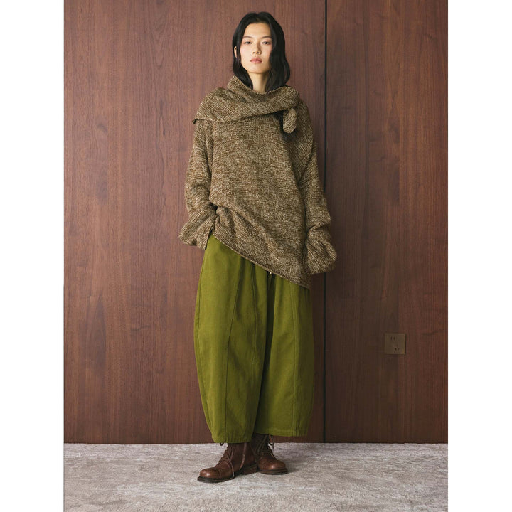 Damen Weite High‑Waist Canvas‑Culotte mit Kordelbund und Ziernähten Drune