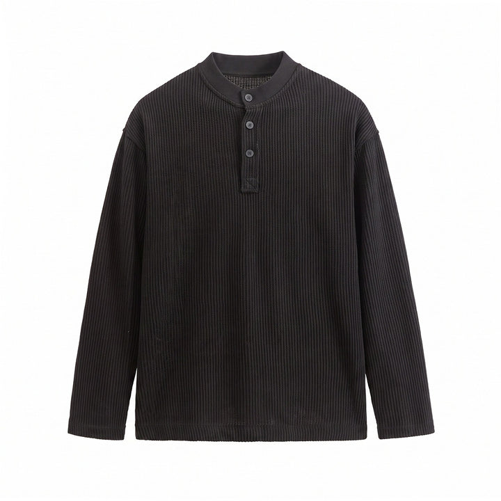 Herren Waffelstrick-Henley Langarmshirt mit Knopfleiste und entspannter Passform Drune