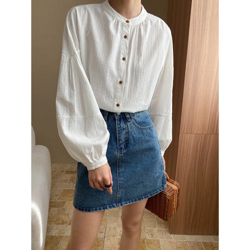 Damen elegantes Hemdblusenshirt mit dekorativen Knöpfen Drune