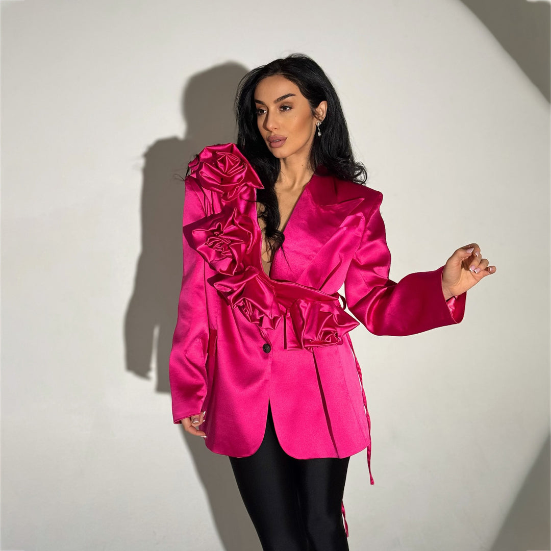 Damen Blazer mit voluminösen Rüschendetails und elegantem Kragen Drune