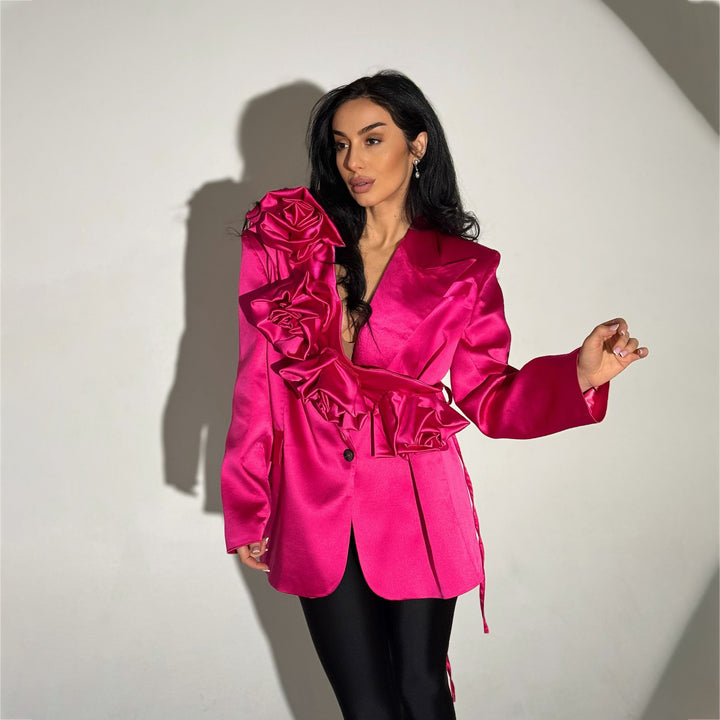 Damen Blazer mit voluminösen Rüschendetails und elegantem Kragen Drune