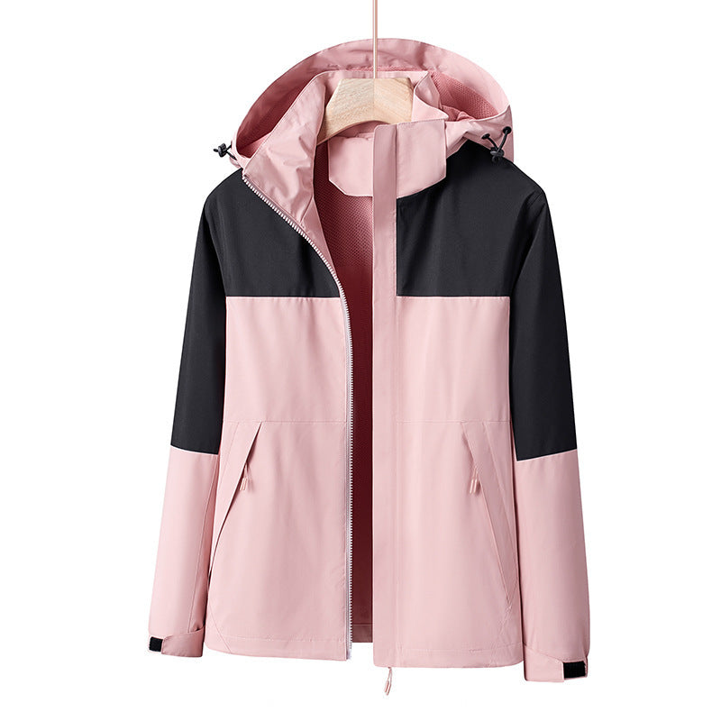 Herren Leichte winddichte Softshell-Regenjacke mit Kapuze und Kontrastbesatz Drune