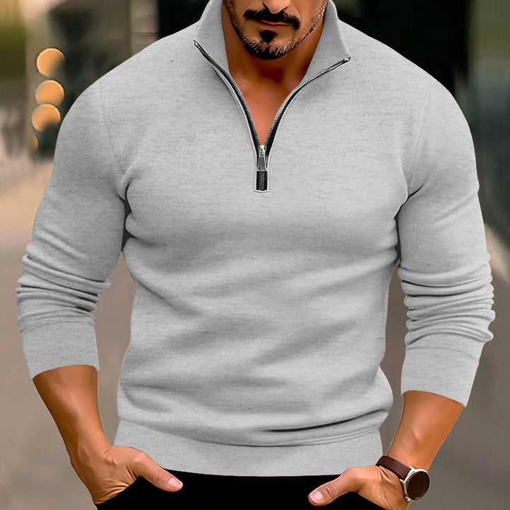 Herren nan taillierter Feinstrickpullover mit kurzem Reißverschluss und Stehkragen Drune
