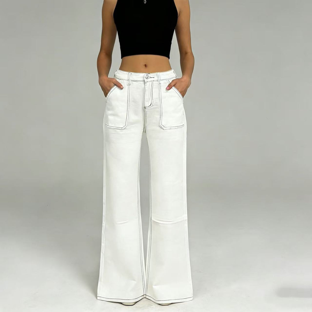 Damen nan hochgeschnittene Relaxed-Jeans mit geradem Bein und aufgesetzten Fronttaschen Drune