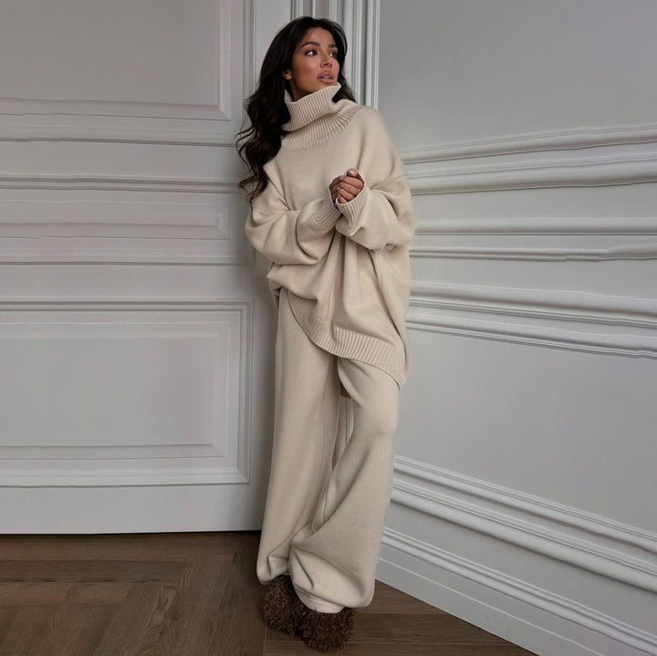 Damen Oversized Strickpullover mit hohem Kragen Drune